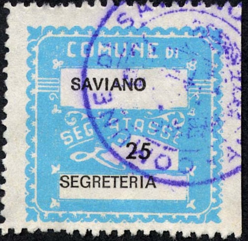 Marca da Bollo del Comune di SAVIANO su Carta Bianca di dimensioni 27 x 27 mm