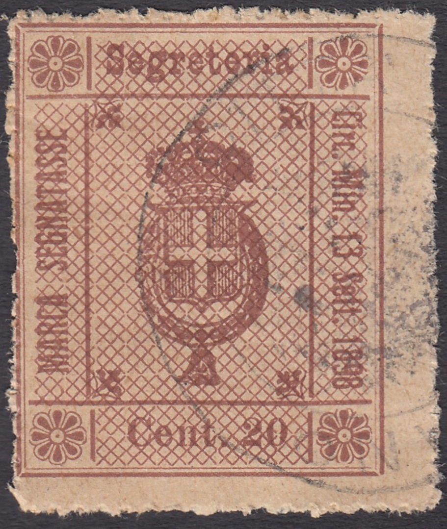 Marca da Bollo del Comune di SAVIGLIANO su Carta Bianca di dimensioni 26 x 33 mm