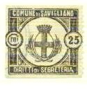 Marca da Bollo del Comune di SAVIGLIANO su Carta Bianca Sottile di dimensioni 26 x 22 mm