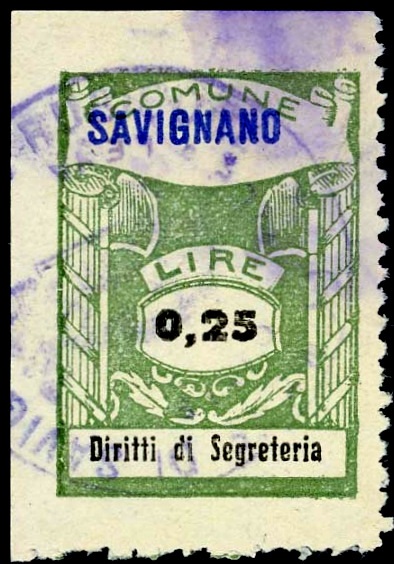 Marca da Bollo del Comune di SAVIGLIANO su Carta Bianca Sottile di dimensioni mm