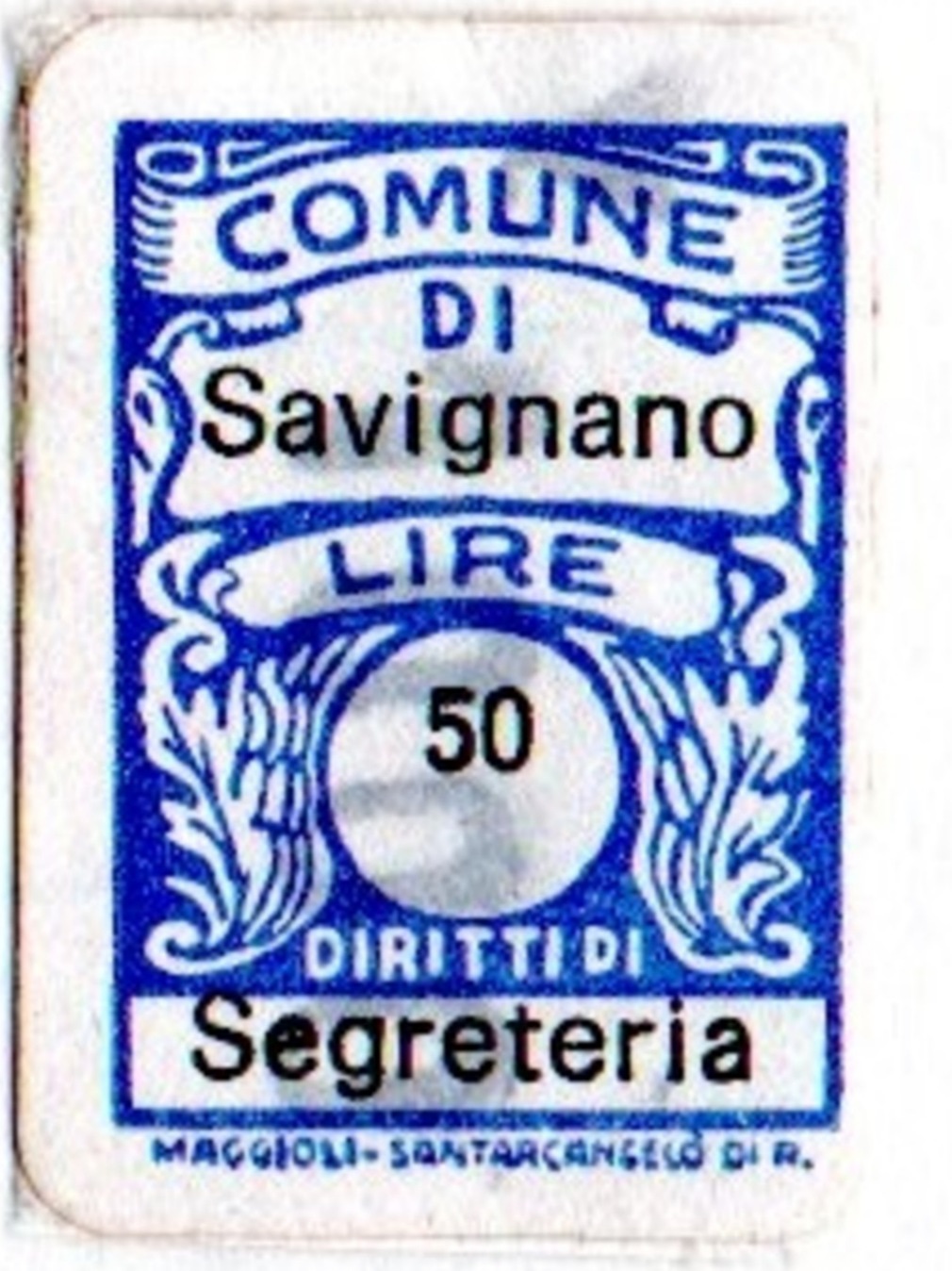 Marca da Bollo del Comune di SAVIGLIANO su Carta Bianca di dimensioni 17 x 26 mm