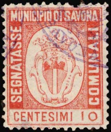 Marca da Bollo del Comune di SAVONA su Carta Bianca di dimensioni 21,5 x 27 mm