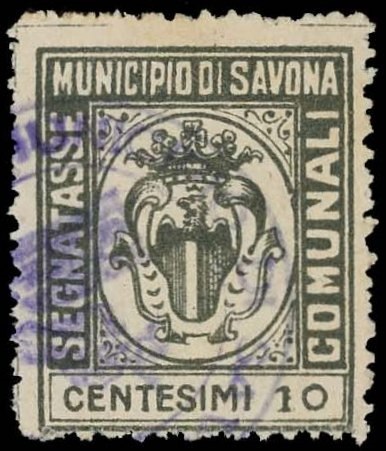 Marca da Bollo del Comune di SAVONA su Carta Bianca di dimensioni 21,5 x 27 mm