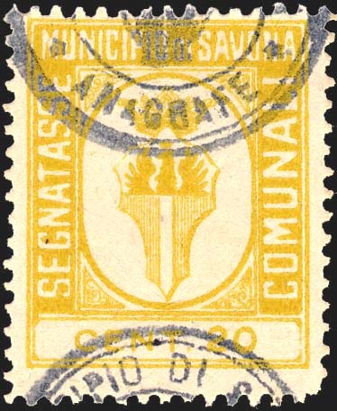Marca da Bollo del Comune di SAVONA su Carta Bianca Sottile di dimensioni 22 x 27 mm