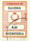 Marca da Bollo del Comune di SAVONA su Carta Bianca di dimensioni 18 x 26,5 mm