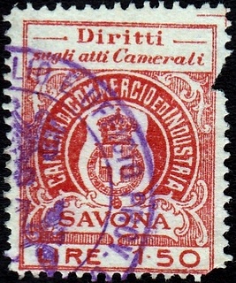 Marca da Bollo del Comune di SAVONA su Carta Bianca di dimensioni 23 x 29,5 mm