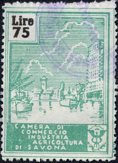 Marca da Bollo del Comune di SAVONA su Carta Bianca di dimensioni 29,5 x 39,5 mm
