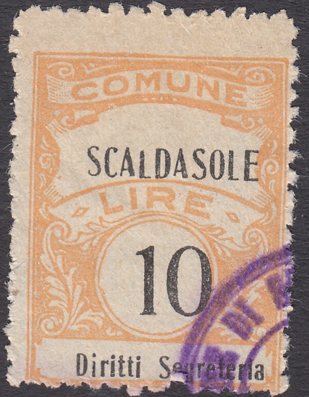 Marca da Bollo del Comune di SCALDASOLE su Carta Bianca di dimensioni 21,5 x 29,5 mm