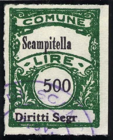 Marca da Bollo del Comune di SCAMPITELLA su Carta Bianca Sottile di dimensioni 22,5 x 29 mm