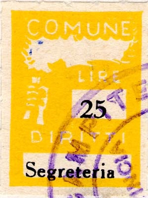 Marca da Bollo del Comune di SCAMPITELLA su Carta Bianca Sottile di dimensioni 18,5 x 26 mm