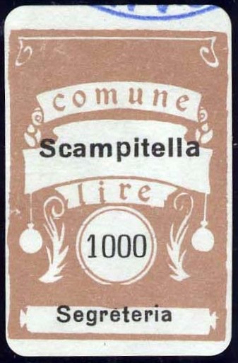 Marca da Bollo del Comune di SCAMPITELLA su Carta Bianca di dimensioni 21 x 29,5 mm