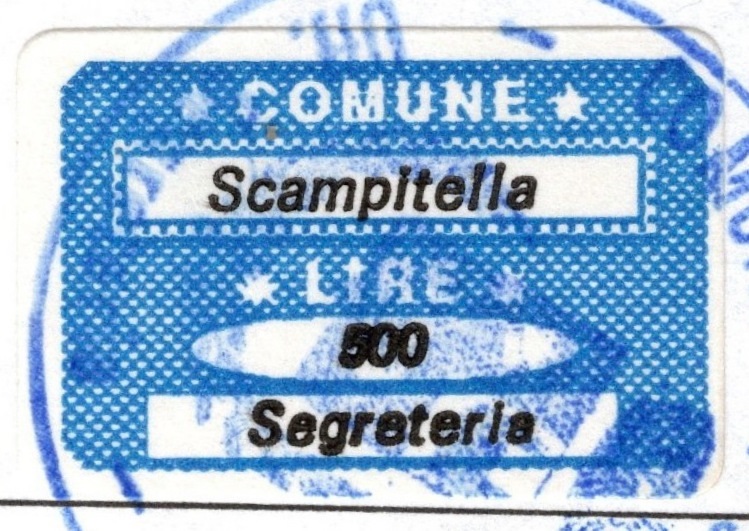 Marca da Bollo del Comune di SCAMPITELLA su Carta Bianca di dimensioni 21 x 14 mm