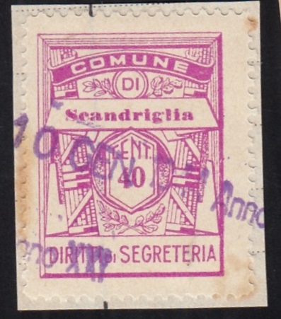 Marca da Bollo del Comune di SCANDIANO su Carta Bianca di dimensioni 21 x 28,5 mm