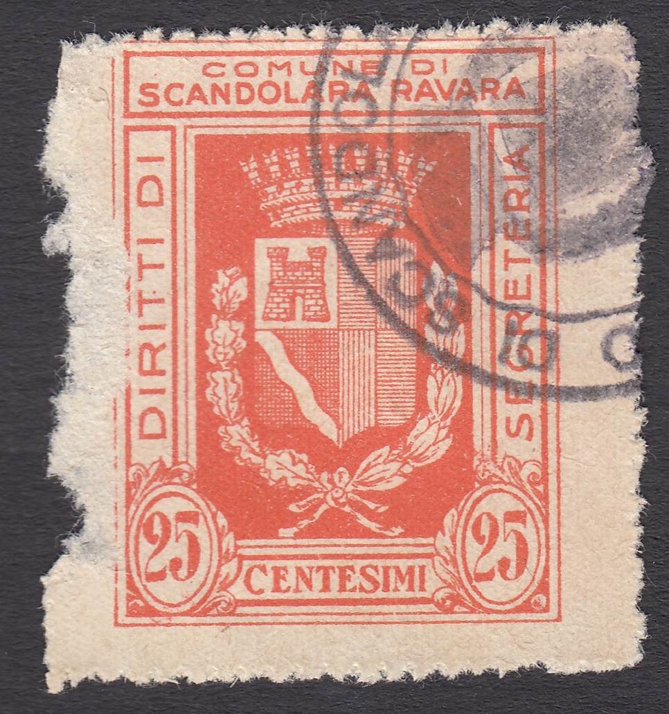 Marca da Bollo del Comune di SCANDOLARA RAVARA su Carta Bianca di dimensioni 27 x 35 mm