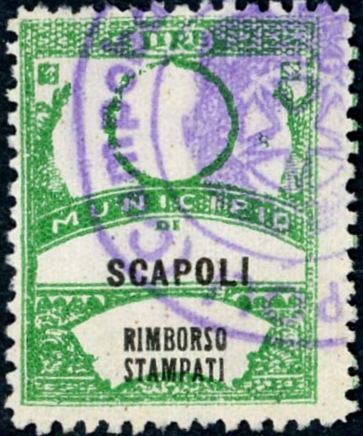 Marca da Bollo del Comune di SCAPOLI su Carta Bianca di dimensioni 22,5 x 29 mm