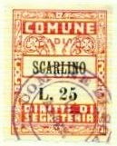 Marca da Bollo del Comune di SCARLINO su Carta Bianca Sottile di dimensioni 24 x 31,5 mm