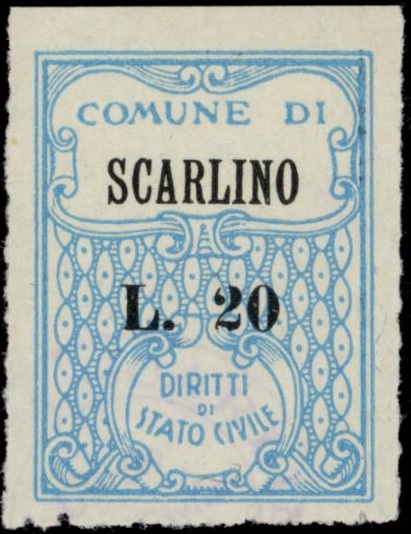 Marca da Bollo del Comune di SCARLINO su Carta Bianca di dimensioni mm