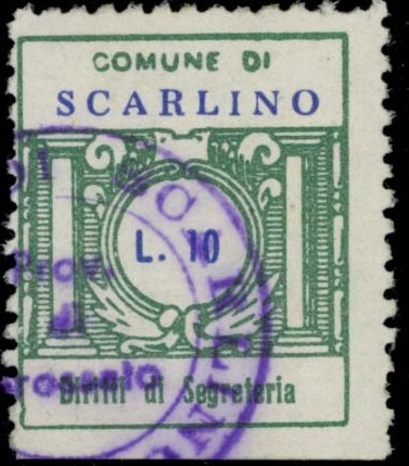 Marca da Bollo del Comune di SCARLINO su Carta Bianca di dimensioni 21 x 25 mm