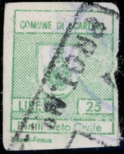 Marca da Bollo del Comune di SCARLINO su Carta Bianca di dimensioni 15 x 20 mm