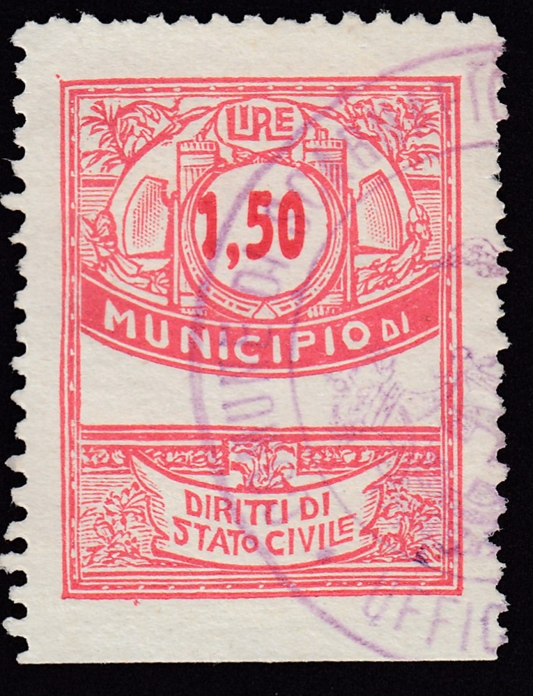 Marca da Bollo del Comune di SCARNAFIGI su Carta Bianca Sottile di dimensioni 21,5 x 28 mm