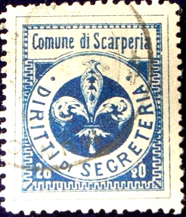 Marca da Bollo del Comune di SCARPERIA su Carta Bianca di dimensioni 23 x 27 mm