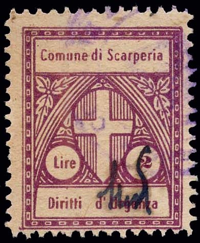 Marca da Bollo del Comune di SCARPERIA su Carta Bianca di dimensioni 21,5 x 27 mm