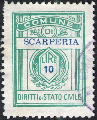 Marca da Bollo del Comune di SCARPERIA su Carta Bianca di dimensioni 21,5 x 28,5 mm