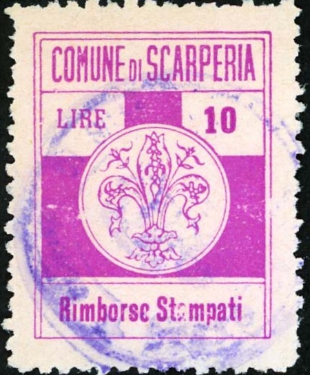 Marca da Bollo del Comune di SCARPERIA su Carta Bianca di dimensioni 21 X 27 mm