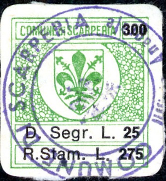 Marca da Bollo del Comune di SCARPERIA su Carta Bianca di dimensioni 20 x 20 mm