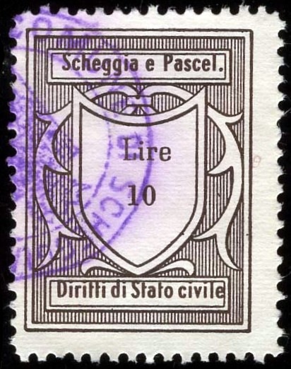 Marca da Bollo del Comune di SCHEGGIA E PASCELUPO su Carta Bianca di dimensioni 21,5 x 29 mm