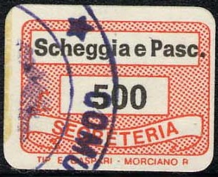 Marca da Bollo del Comune di SCHEGGIA E PASCELUPO su Carta Bianca di dimensioni 19 x 14 mm