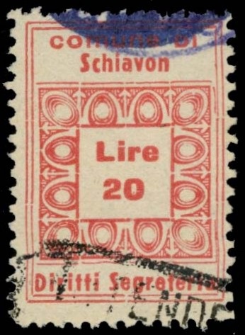 Marca da Bollo del Comune di SCHIAVON su Carta Bianca di dimensioni mm