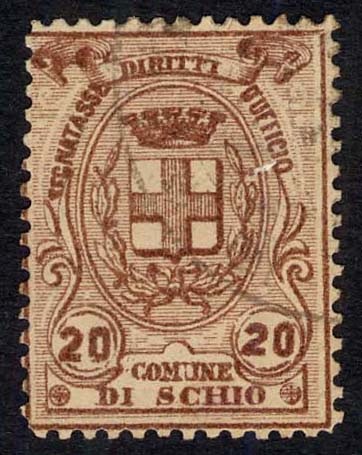 Marca da Bollo del Comune di SCHIO su Carta Bianca di dimensioni 21 x 28 mm