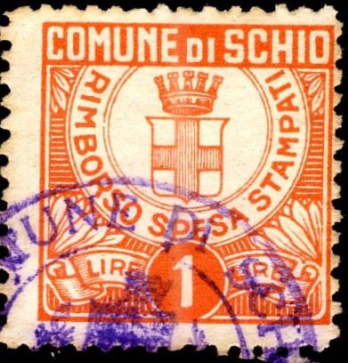 Marca da Bollo del Comune di SCHIO su Carta Bianca Sottile di dimensioni 20 x 20 mm