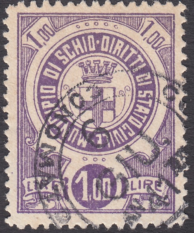 Marca da Bollo del Comune di SCHIO su Carta Bianca di dimensioni 22 x28 mm