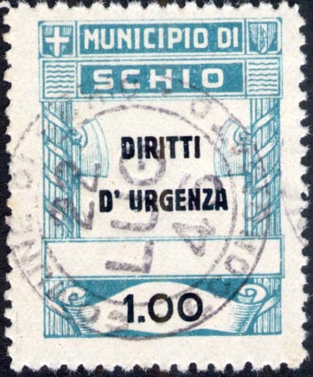 Marca da Bollo del Comune di SCHIO su Carta Bianca di dimensioni 25 x 30,5 mm