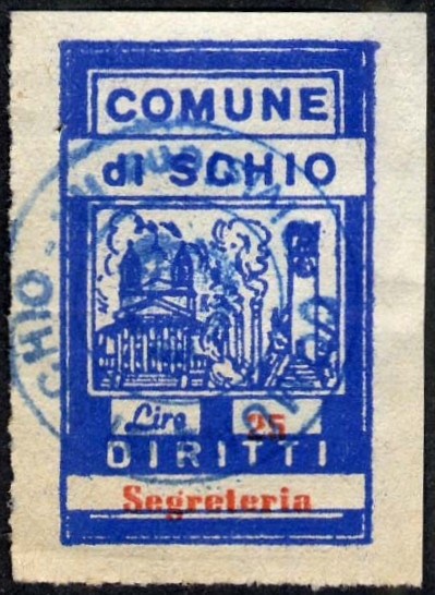 Marca da Bollo del Comune di SCHIO su Carta Bianca di dimensioni 19 x 31 mm