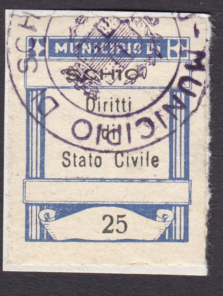 Marca da Bollo del Comune di SCHIO su Carta Bianca di dimensioni 22,5 x 28 mm