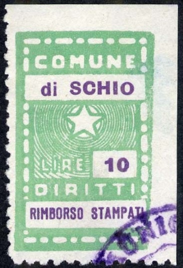 Marca da Bollo del Comune di SCHIO su Carta Bianca di dimensioni 19 x 30,5 mm
