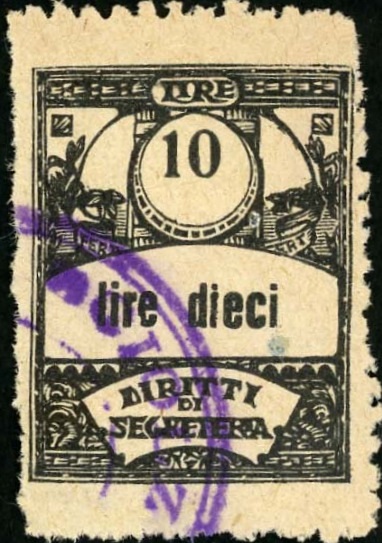 Marca da Bollo del Comune di SCIOLZE su Carta Bianca di dimensioni 21,5 x 28,5 mm