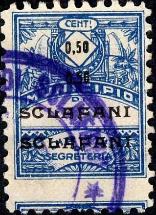 Marca da Bollo del Comune di SCLAFANI BAGNI su Carta Bianca di dimensioni 23 x 37 mm