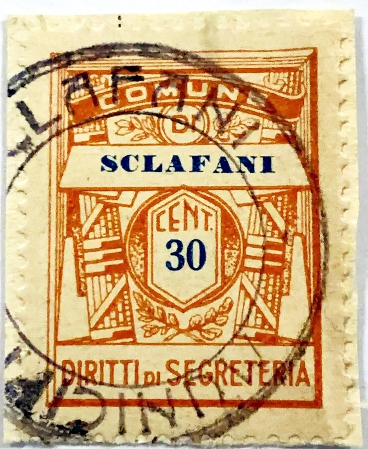Marca da Bollo del Comune di SCLAFANI BAGNI su Carta Bianca di dimensioni 23 x 37 mm