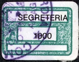 Marca da Bollo del Comune di SCORDIA su Carta Bianca di dimensioni 18,5 x 12,5 mm