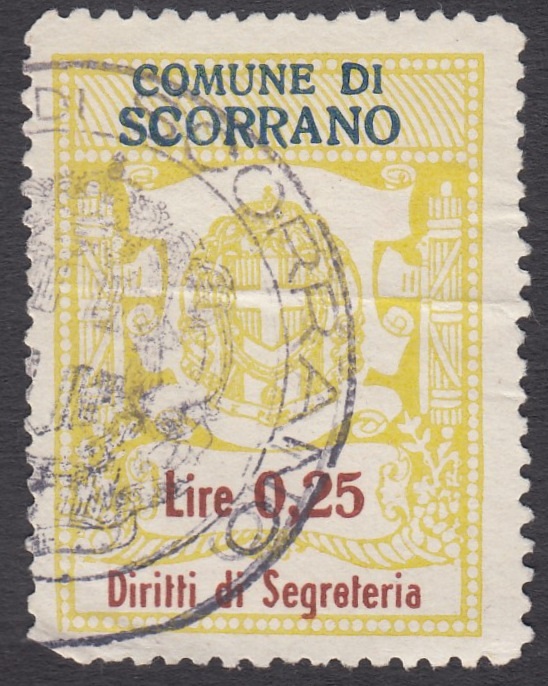 Marca da Bollo del Comune di SCORRANO su Carta Bianca Sottile di dimensioni 26 x 35 mm
