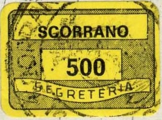Marca da Bollo del Comune di SCORRANO su Carta Colorata di dimensioni 20,5x 14 mm