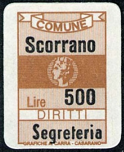 Marca da Bollo del Comune di SCORRANO su Carta Bianca di dimensioni 17 x 21 mm