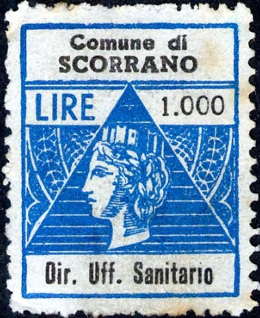 Marca da Bollo del Comune di SCORRANO su Carta Bianca di dimensioni 22 x 28 mm