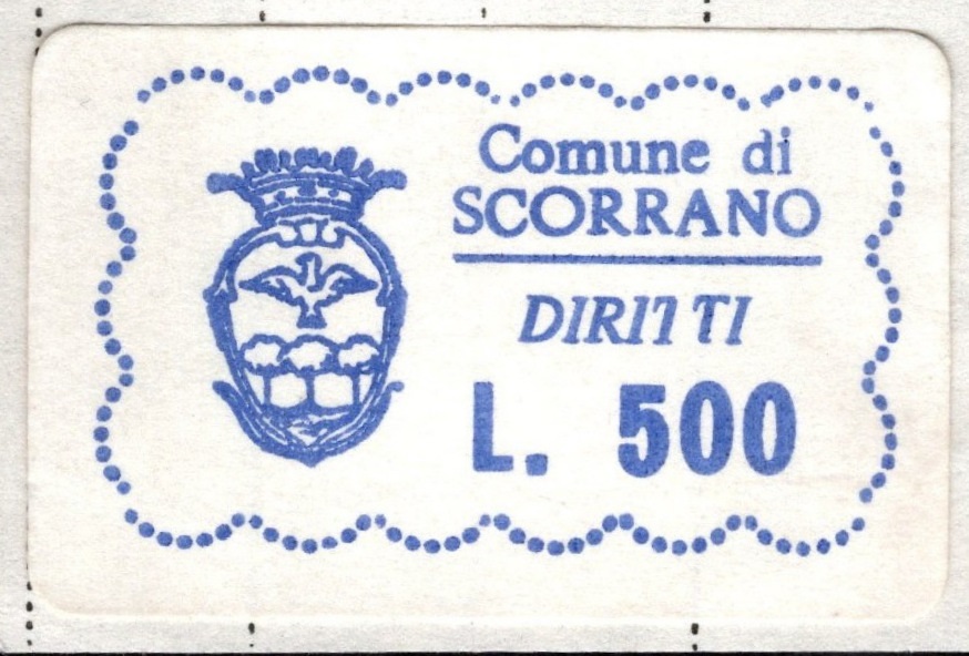 Marca da Bollo del Comune di SCORRANO su Carta Bianca di dimensioni 22 x 14 mm