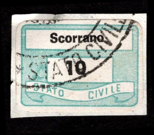 Marca da Bollo del Comune di SCORRANO su Carta Bianca di dimensioni 20,5x 14 mm