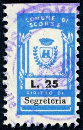 Marca da Bollo del Comune di SCORZE´ su Carta Bianca di dimensioni 18,5 x 30 mm